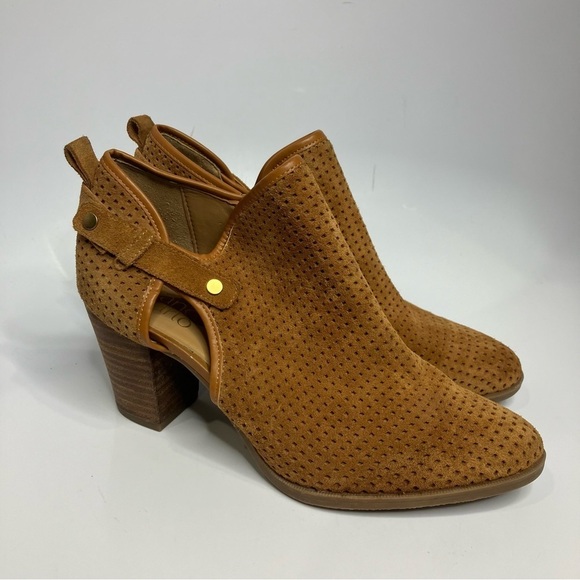 Franco Sarto Dakota ankle boots cognac perforated leather size 9 - Picture 2 of 10
